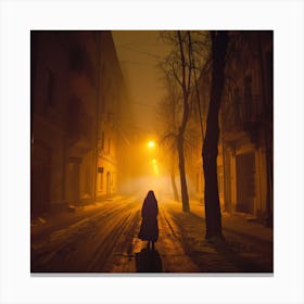Girl Walks Down The Street At Night Canvas Print