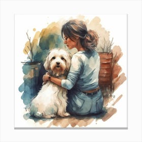 Girl And Her Dog Canvas Print