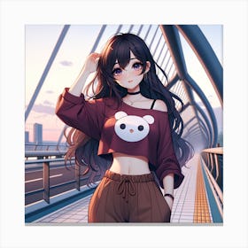 Cute Anime Girl Exploring a Bridge Canvas Print