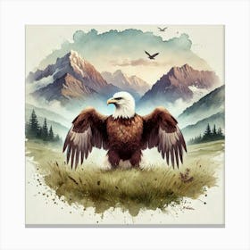 Watercolor Mountains Eagle 2 Canvas Print