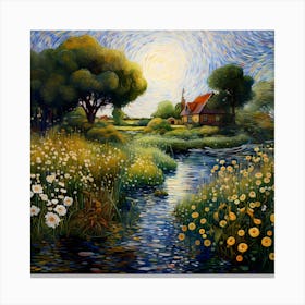 Threaded Impressions: Serenity by the River Canvas Print