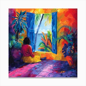 Woman Looking Out A Window Canvas Print