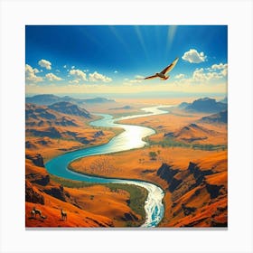 Eagle Flies Over River Canvas Print