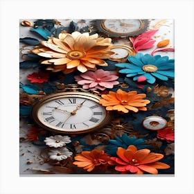 Clocks And Flowers Canvas Print