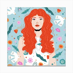 Red Haired Girl With Flowers Canvas Print