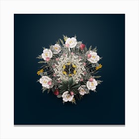 Vintage Blazing Star Flower Wreath on Teal Blue n.0003 Canvas Print