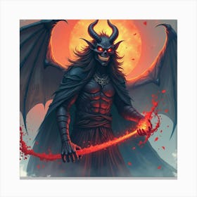 Demon With Dark Magic, Set In A Vivid Watercolor Realm 1 Canvas Print