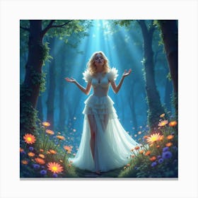 Watercolor Of Lady Gaga Performing In A Mystical Forest, With Glowing Flora 1 Canvas Print