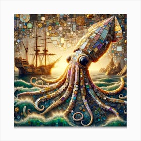 Giant Squid in the style of collage-inspired Canvas Print