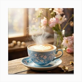 Vintage Style Latte Art Featuring An Intricate Floral Pattern Cradled In A Fine China Cup With Deli (1) Canvas Print