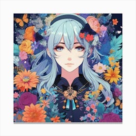 Anime Girl With Flowers Canvas Print