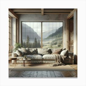 Living Room With Mountain View Canvas Print