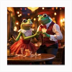 Female Frog And Male Frog Engaged In Tango Dance Attired In Matching Vibrant Argentine Restaurant T Canvas Print