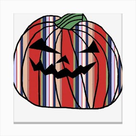 Red Blue Stripes Halloween Horror Pumpkin Canvas Print