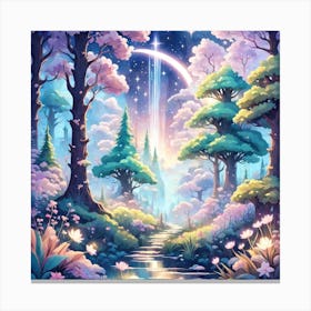 A Fantasy Forest With Twinkling Stars In Pastel Tone Square Composition 133 Canvas Print