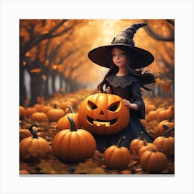 Witch With Pumpkins Canvas Print