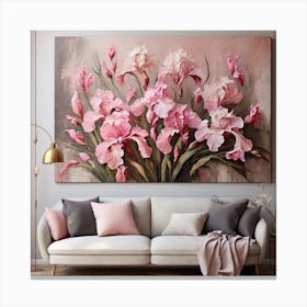 Pattern with pink Irises flowers 1 Canvas Print