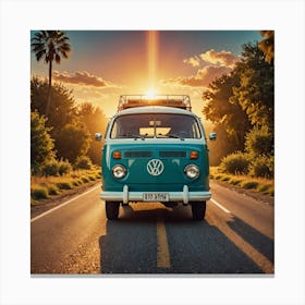 VW Bus On The Road Canvas Print