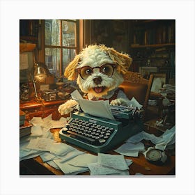 Funny Dog Writer Vintage Art Background 8 Canvas Print