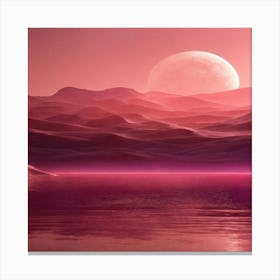 Pink Moon Over Water Canvas Print