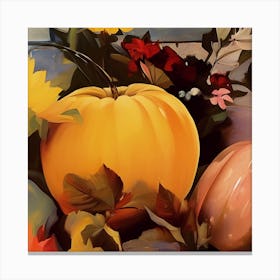 Pumpkin Gourd And Autumn Leaves Canvas Print