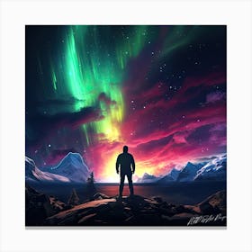 Man Vs Aurora - Aurora Borealis Canvas Print