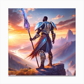 Warrior Standing On Top Of A Mountain 2 Canvas Print