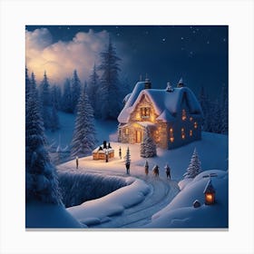 Christmas Village At Night Canvas Print