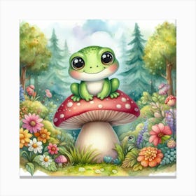 Frog On A Mushroom 1 Canvas Print