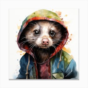 Watercolour Cartoon Ferret In A Hoodie 3 Canvas Print