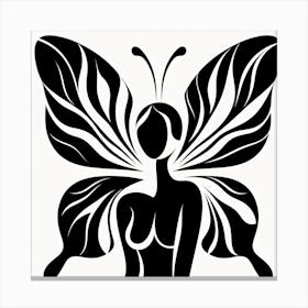 Black and White Butterfly Winged Female Figure Canvas Print