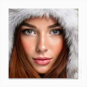 Firefly Macro Portrait Of Freckled Woman In Snowy Fur Jacket 54934 Canvas Print