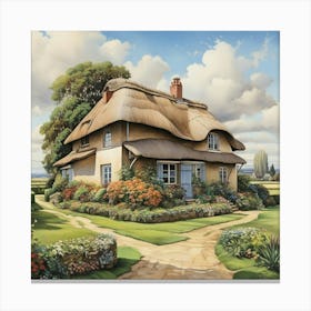 House With Thatched Roof Art Print 3 Canvas Print