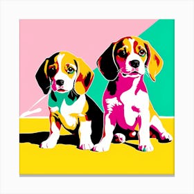'Beagle Pups' , This Contemporary art brings POP Art and Flat Vector Art Together, Colorful, Home Decor, Kids Room Decor,  Animal Art,  Puppy Bank - 15th Canvas Print