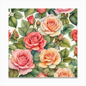 Watercolor Roses Seamless Pattern 6 Canvas Print