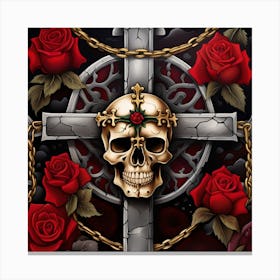 Skull And Cross With Roses Canvas Print