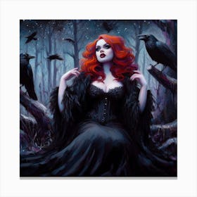 Gothic Woman With Ravens Canvas Print
