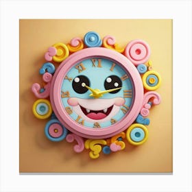 Cute Cartoon Clock Canvas Print