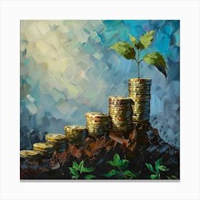 Stacked Coins With A Tree Canvas Print