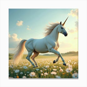 A Majestic Unicorn Galloping Through A Field Of Blooming Flowers 1 Canvas Print