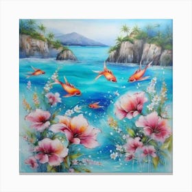 Goldfish And Flowers Canvas Print