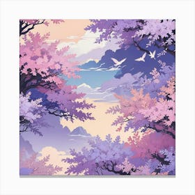 Sakura Trees With Birds Canvas Print