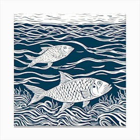 Linocut Two Fish In The Sea Canvas Print