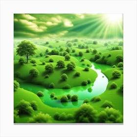 Green Landscape With A River Canvas Print