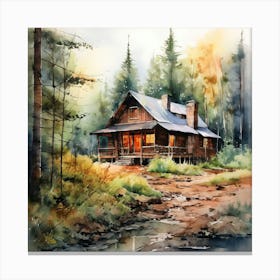 Create A Watercolor Painting Of A Cozy Rustic Cabin In The Woods , Cabin In The Woods Canvas Print