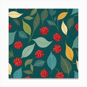 Seamless Pattern With Red Berries And Leaves Canvas Print