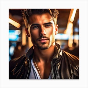 Man In Leather Jacket Canvas Print