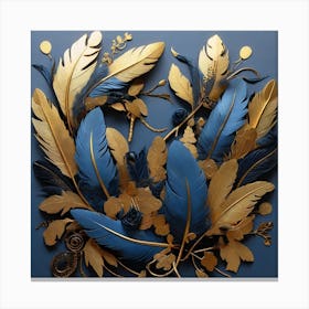 Golden and blue feathers Canvas Print