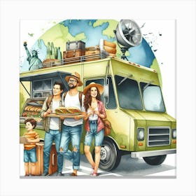 Family In Front Of Food Truck Canvas Print