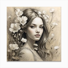 Girl With Flowers 14 Canvas Print